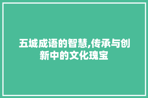 五城成语的智慧,传承与创新中的文化瑰宝