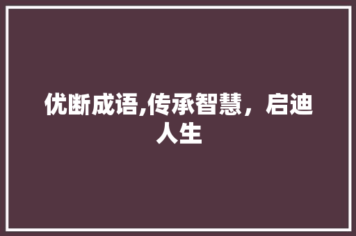 优断成语,传承智慧，启迪人生