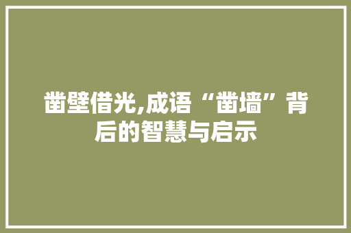凿壁借光,成语“凿墙”背后的智慧与启示