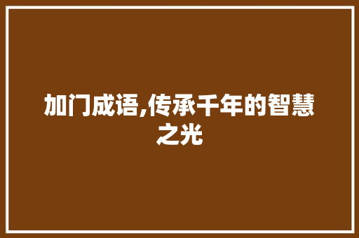 加门成语,传承千年的智慧之光