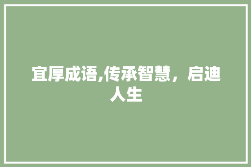 宜厚成语,传承智慧，启迪人生