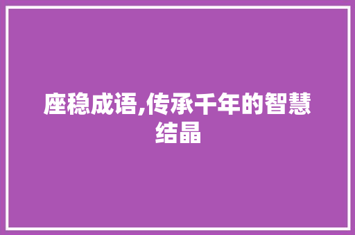 座稳成语,传承千年的智慧结晶