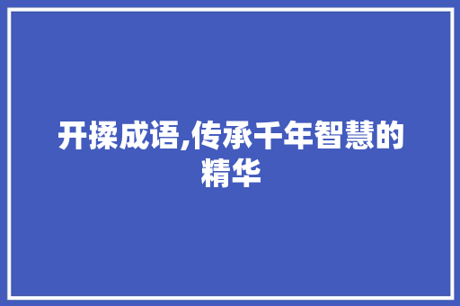 开揉成语,传承千年智慧的精华