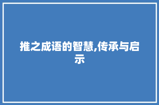 推之成语的智慧,传承与启示