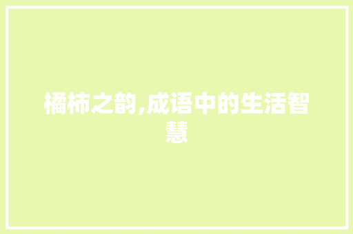 橘柿之韵,成语中的生活智慧