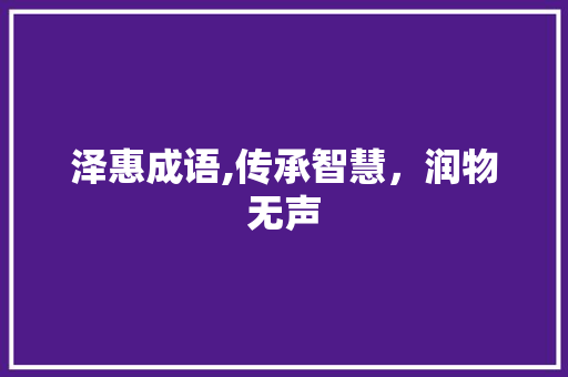 泽惠成语,传承智慧，润物无声 商业文稿