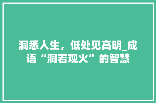 洞悉人生，低处见高明_成语“洞若观火”的智慧