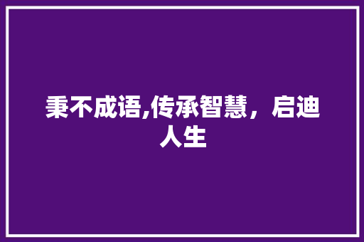 秉不成语,传承智慧，启迪人生