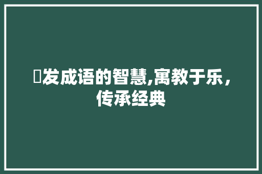 諷发成语的智慧,寓教于乐，传承经典