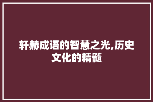 轩赫成语的智慧之光,历史文化的精髓
