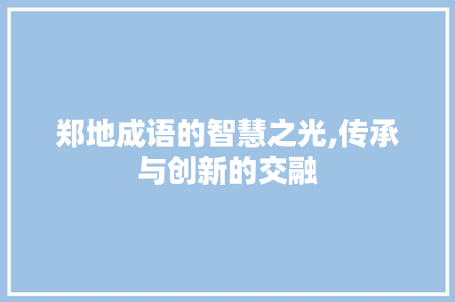 郑地成语的智慧之光,传承与创新的交融