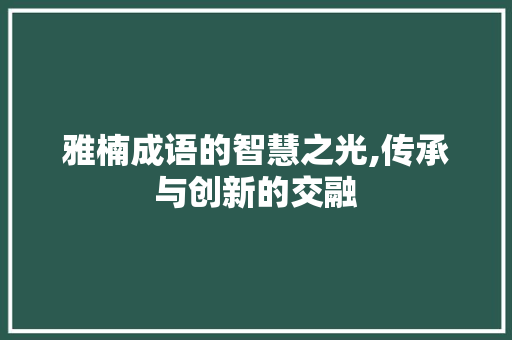 雅楠成语的智慧之光,传承与创新的交融