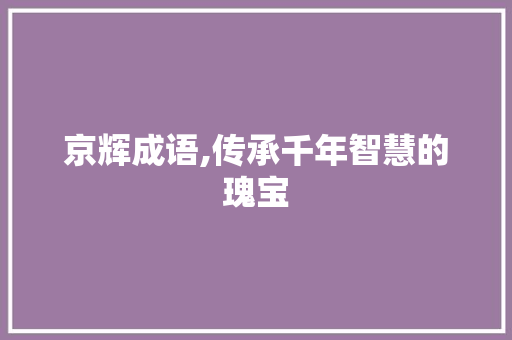 京辉成语,传承千年智慧的瑰宝