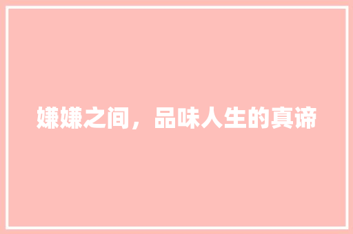 嫌嫌之间，品味人生的真谛