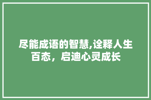 尽能成语的智慧,诠释人生百态，启迪心灵成长