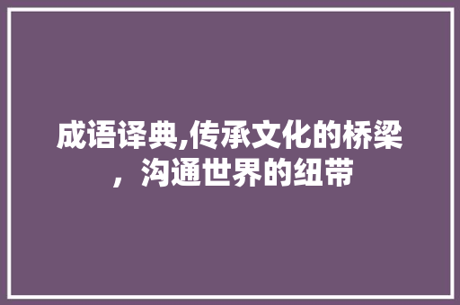 成语译典,传承文化的桥梁，沟通世界的纽带