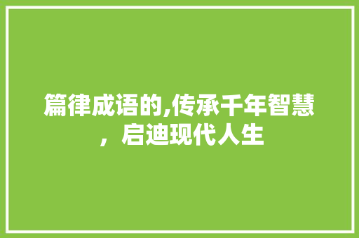 篇律成语的,传承千年智慧，启迪现代人生