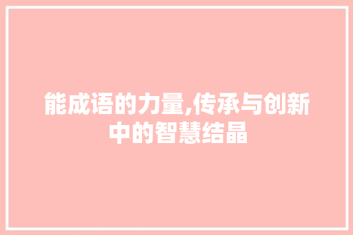 能成语的力量,传承与创新中的智慧结晶