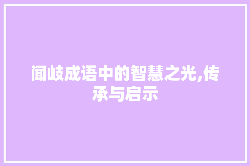 闻岐成语中的智慧之光,传承与启示