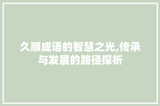 久顺成语的智慧之光,传承与发展的路径探析