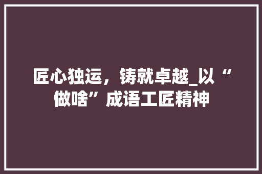 匠心独运，铸就卓越_以“做啥”成语工匠精神