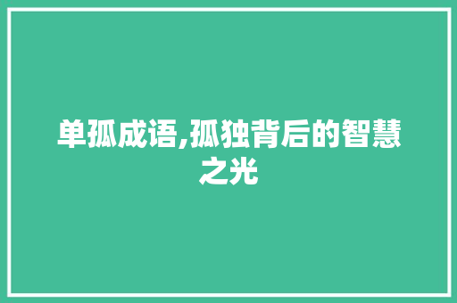单孤成语,孤独背后的智慧之光