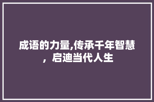 成语的力量,传承千年智慧，启迪当代人生