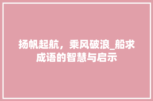 扬帆起航，乘风破浪_船求成语的智慧与启示