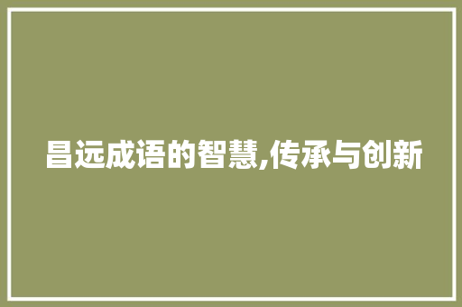 昌远成语的智慧,传承与创新 生活类