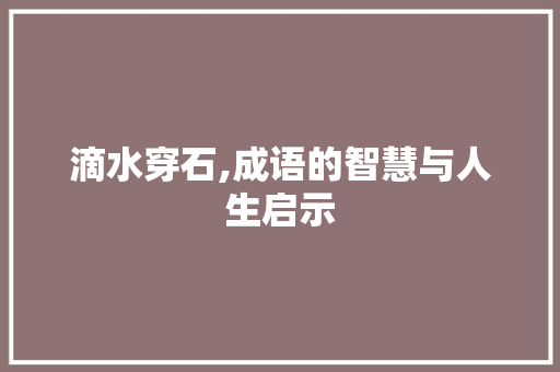 滴水穿石,成语的智慧与人生启示