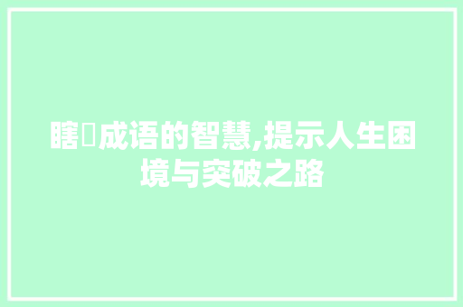 瞎眬成语的智慧,提示人生困境与突破之路
