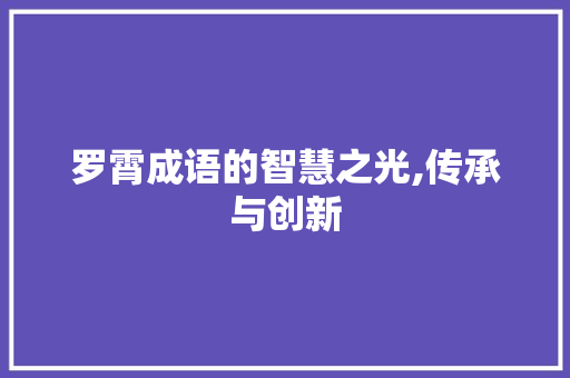 罗霄成语的智慧之光,传承与创新
