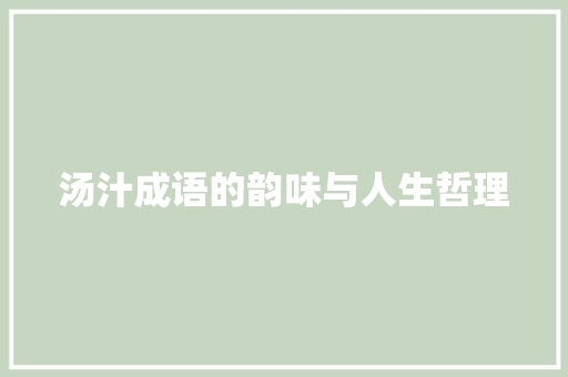 汤汁成语的韵味与人生哲理