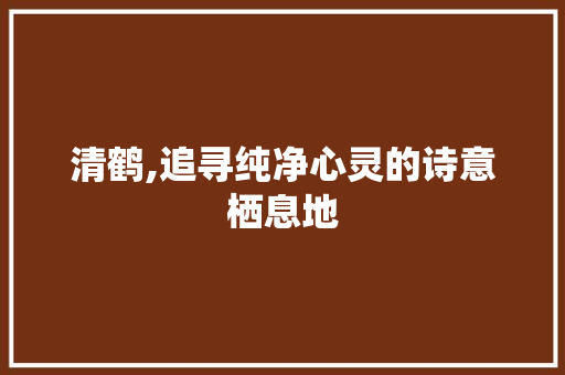 清鹤,追寻纯净心灵的诗意栖息地