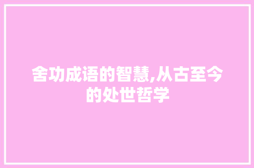 舍功成语的智慧,从古至今的处世哲学