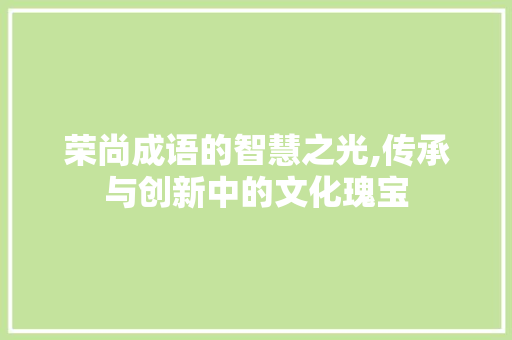 荣尚成语的智慧之光,传承与创新中的文化瑰宝
