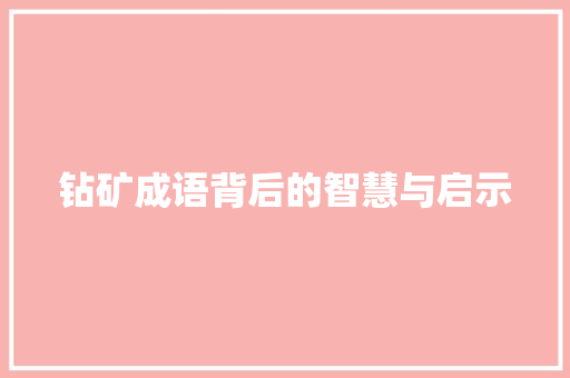 钻矿成语背后的智慧与启示