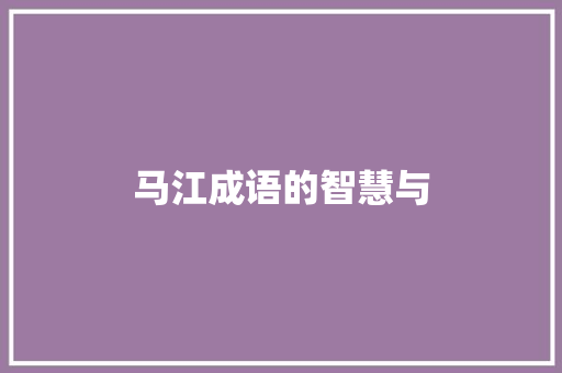 马江成语的智慧与 工作报告