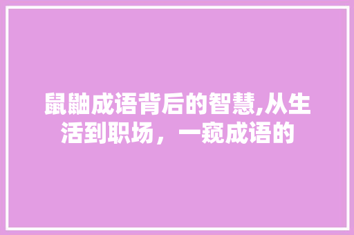 鼠鼬成语背后的智慧,从生活到职场，一窥成语的