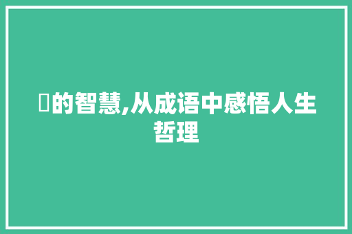 仌的智慧,从成语中感悟人生哲理