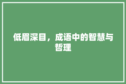 低眉深目，成语中的智慧与哲理