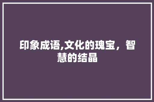 印象成语,文化的瑰宝，智慧的结晶