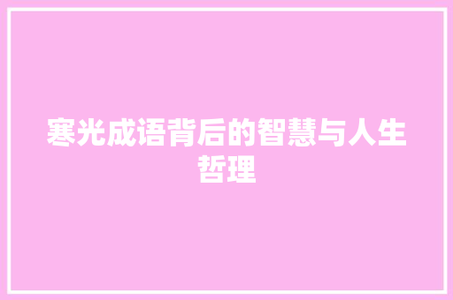 寒光成语背后的智慧与人生哲理 工作类