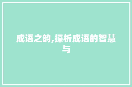成语之韵,探析成语的智慧与