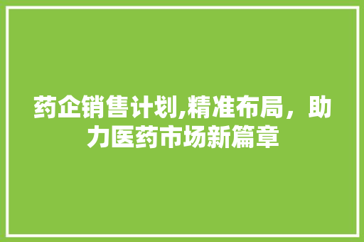 药企销售计划,精准布局，助力医药市场新篇章