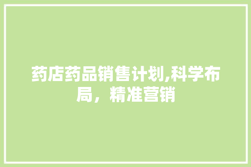 药店药品销售计划,科学布局，精准营销