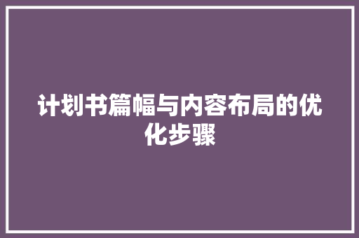 计划书篇幅与内容布局的优化步骤