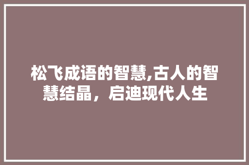松飞成语的智慧,古人的智慧结晶，启迪现代人生