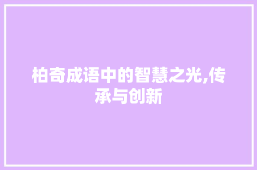 柏奇成语中的智慧之光,传承与创新