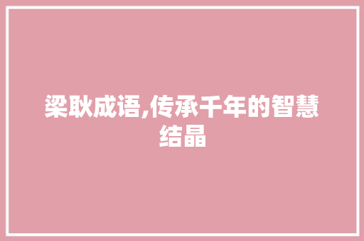 梁耿成语,传承千年的智慧结晶